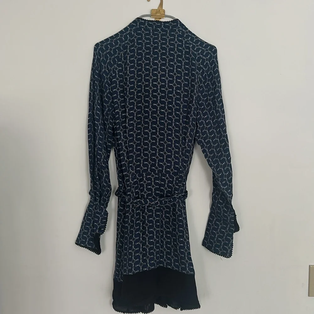 New REISS Viviyan Chain Print A-line Flippy Dress In Navy Size 6 - Picture 4 of 9